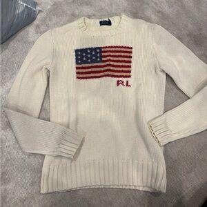 Polo by Ralph Lauren Women's Cream Sweater with Flag